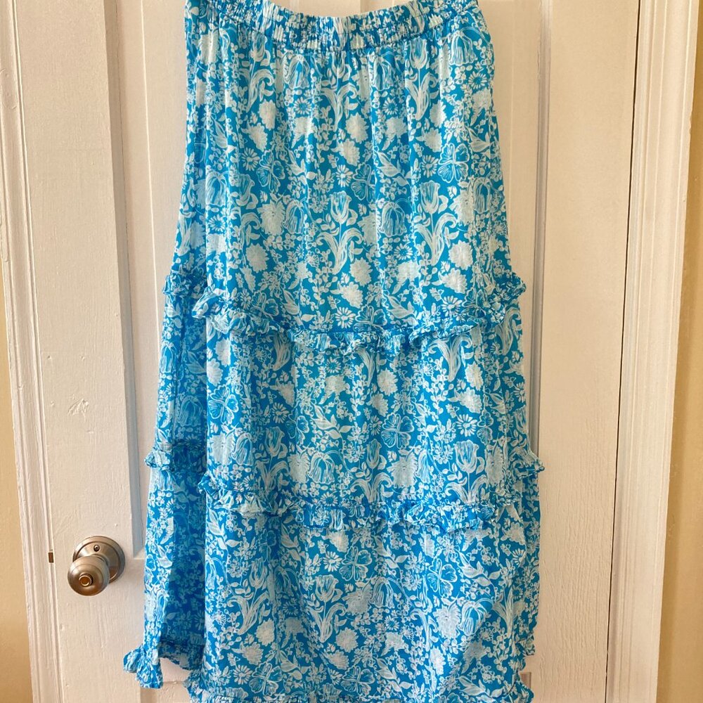 Olivia James Lindsay Skirt & Crop Top Matching Set, Floral Aqua Blue Size Medium - Picture 6 of 7